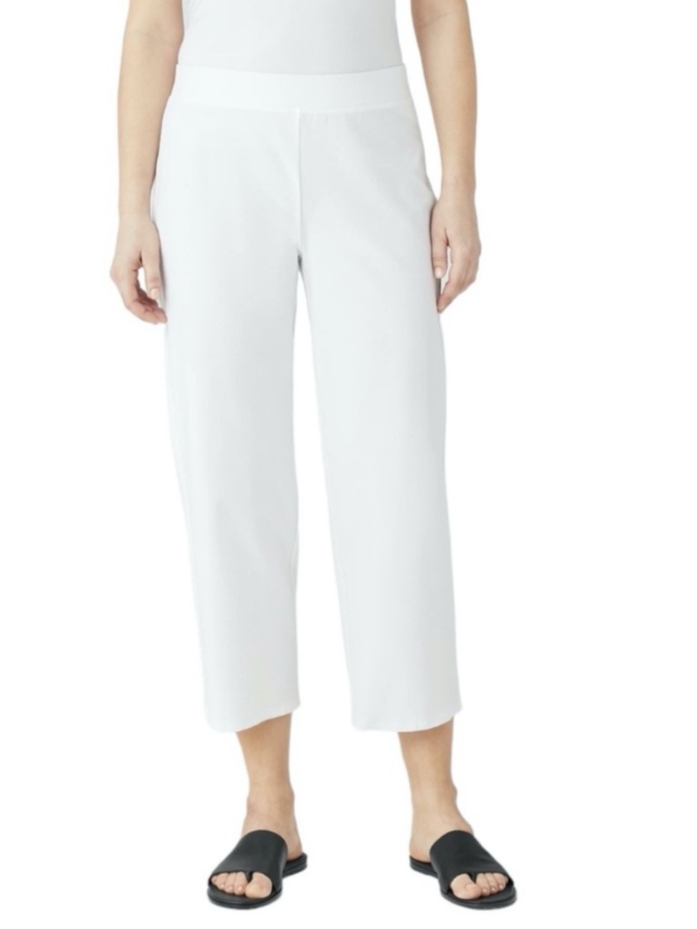 Eileen Fisher White Crepe Cropped Pull On Pants Plus Size 2X